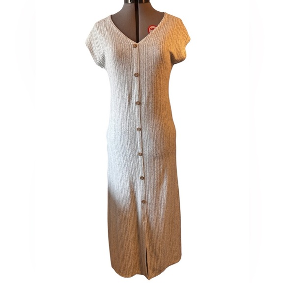 CAUTION TO THE WIND Grey & Tan Knit Maxi Dress with Buttons - Picture 1 of 9